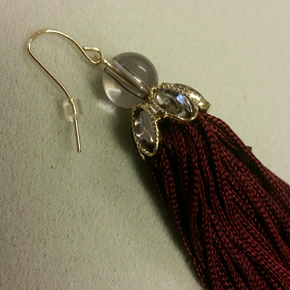 Burgundy Tassels Earrings - Picture 6 of 6